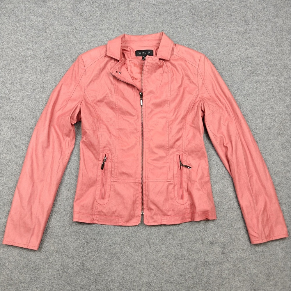 WFST Jacket Womens 8 Pink Microfiber Full Zip Collared Short Lined Pockets